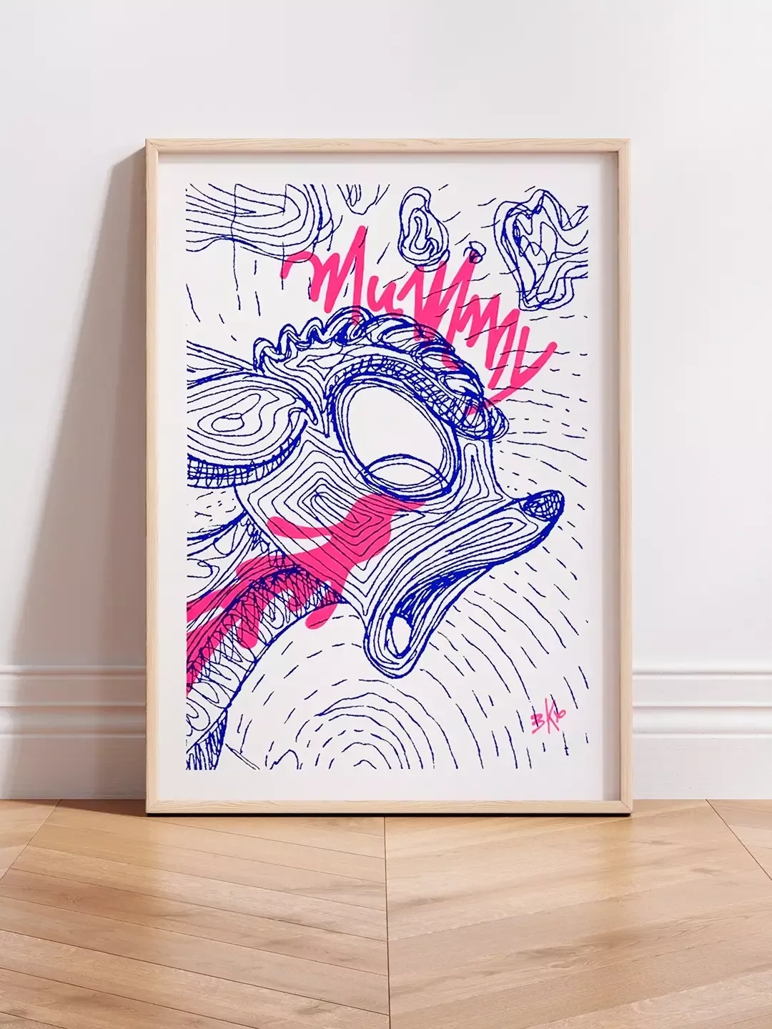Tirage d'Art Pop Art Bambi "Mummy" par Brutal Kortex. MUMMY - Tirage d'Art Original Affiche d'art pop art mettant en scène un personnage iconique, inspiré par la douleur liée à la perte, à l'image de "Cry Bambi". Disponible en format A2, cette œuvre poignante explore le thème de la souffrance liée à la perte d'un être cher. Rehaussée à la main au rose fluo, l'affiche est composée des couleurs bleu, blanc, rose fluo. Éditions limitées avec très peu d'exemplaires disponibles. Tirage d'art premium, numéroté et certifié.