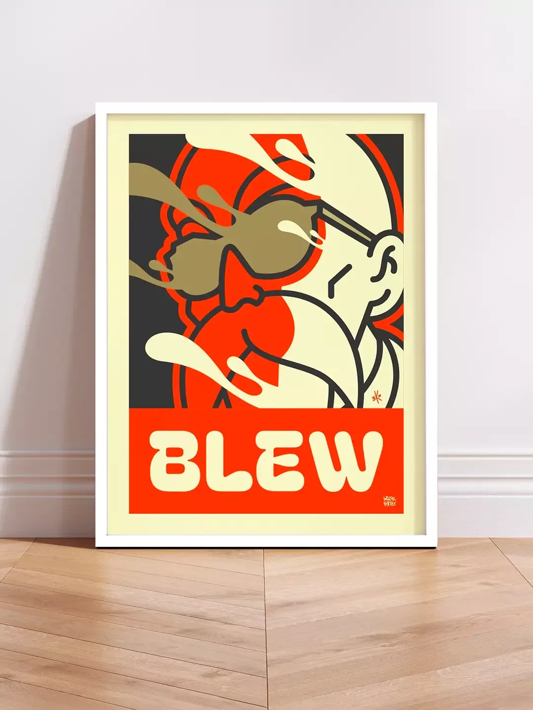 Affiche Grand Format Pop Art Kamé Sennin "Blew" de Brutal Kortex - Edition Limitée. Affiche pop art représentant Kamé Sennin de Dragon Ball Z, incarnant l’angoisse soudaine et la fragilité mentale, en teintes rouge, crème et or intenses. Édition limitée grand format saisissante.