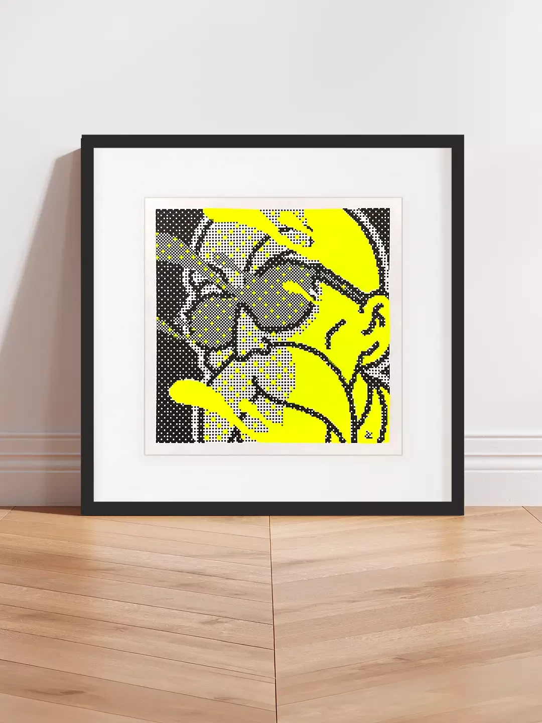 Tirage d'Art Pop Art Kamé Sennin "Blew" Afterglow Edition par Brutal Kortex. Affiche « Afterglow Edition » de Brutal Kortex mettant en scène Kamé Sennin, symbolisant l’angoisse soudaine et les tempêtes mentales invisibles. Édition limitée à 10 exemplaires, réhaussée à la main avec du jaune fluo sur fond noir, accentuant le chaos intérieur et la fragilité psychique.