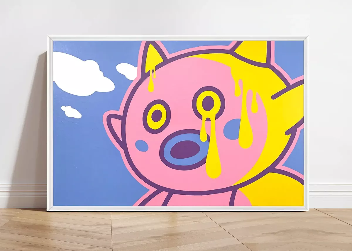 Tableau Pop Art Mister Popo "Mope" par Brutal Kortex. Œuvre 'MOPE' de Brutal Kortex, représentant Mister Popo de Dragon Ball Z dans une réflexion sur l'état psychologique de la dépression et du désespoir. La toile explore la sensation de broyer du noir, cet enfermement dans l'ombre mentale, où les pensées négatives semblent écraser l'individu.