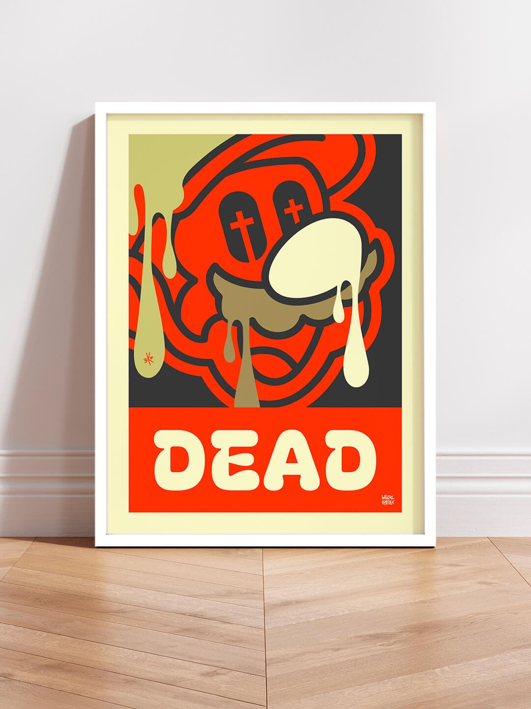Affiche Grand Format Pop Art Mario Bros "Dead" de Brutal Kortex - Edition Limitée. Affiche pop art Mario Bros "Dead" The Red Edition de Brutal Kortex – Edition Limitée. Torpeur psychique et vide intérieur sublimés par une palette rouge et or.