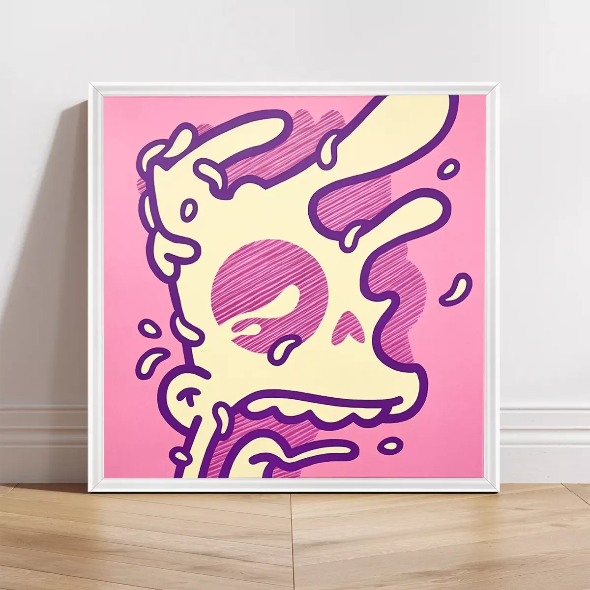 Tableau Pop Art Bart Simpson "Erasure" de Brutal Kortex ableau pop art "Erasure" de Brutal Kortex, illustrant la disparition progressive de soi sous la pression mentale et sociale, avec une figure centrale altérée et floue.