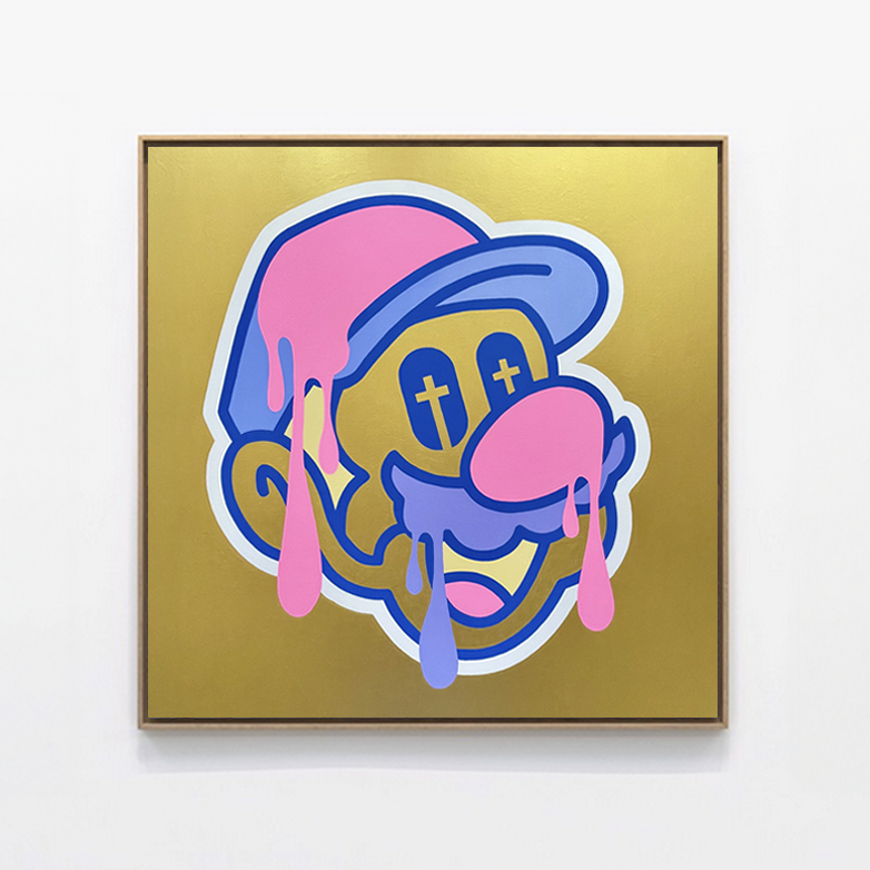 Toile pop art "Gold Happy Death" de Brutal Kortex - Oeuvre unique.