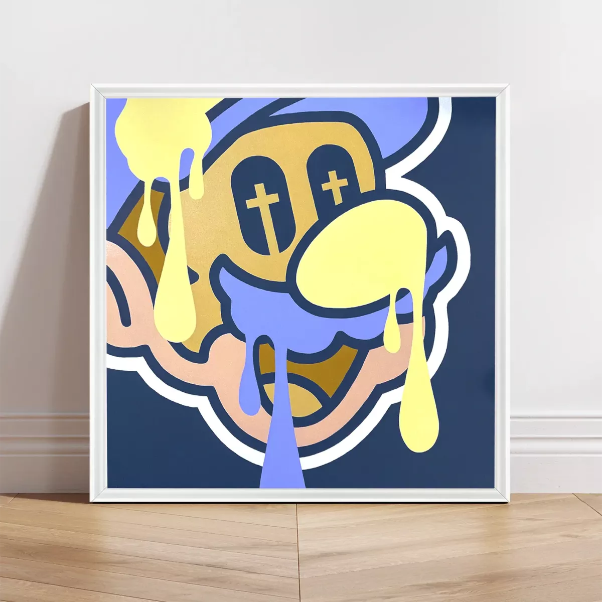 Tableau Pop Art Mario Bros "Happy Death" de Brutal Kortex Toile pop art unique « Happy Death » de Brutal Kortex, représentant Mario Bros dans une réflexion graphique sur la mort et la fragilité humaine.