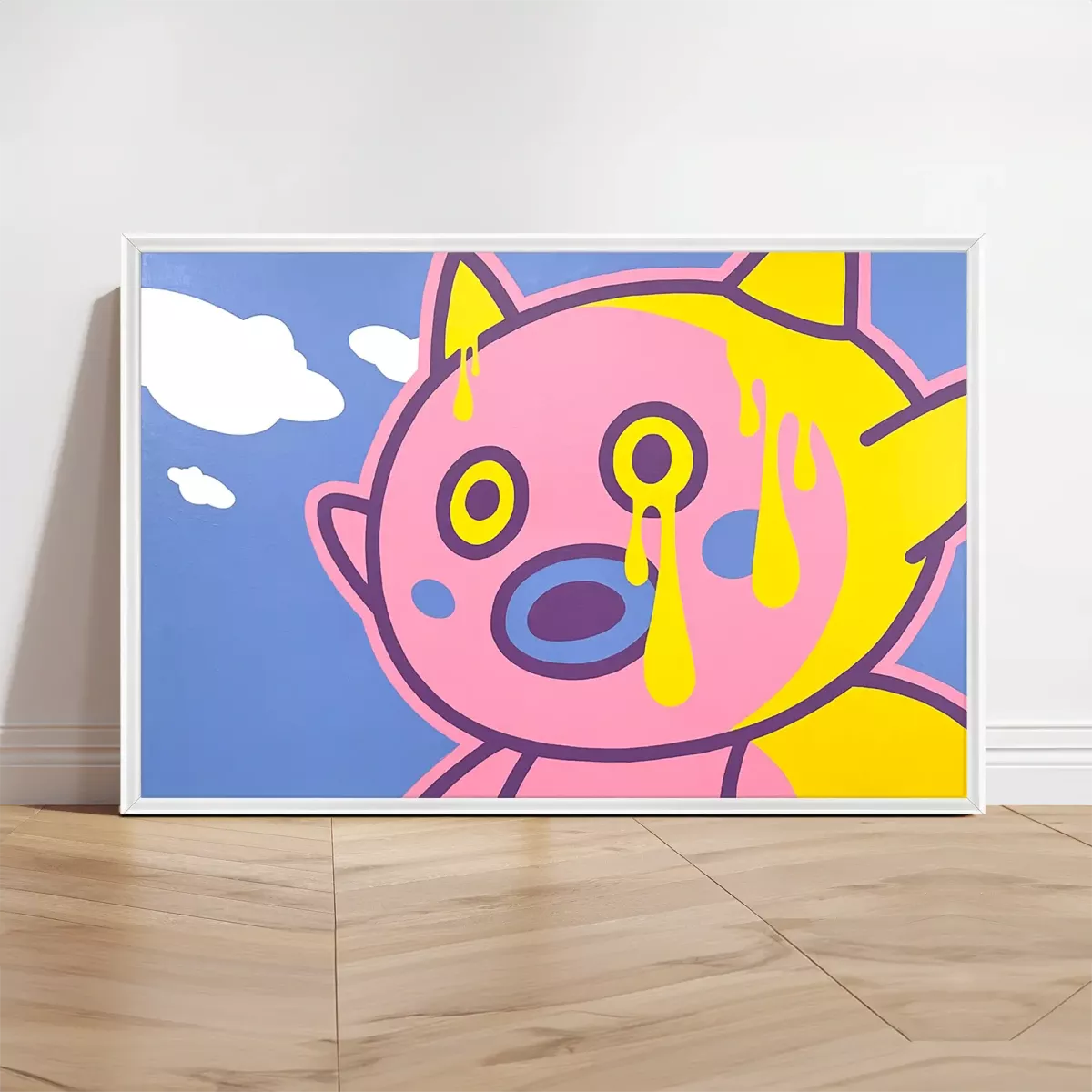 Tableau Pop Art Mister Popo "Mope" de Brutal Kortex Tableau pop art "Mope" de Brutal Kortex, illustrant la lassitude émotionnelle et la fatigue mentale profonde à travers une figure figée et silencieuse.
