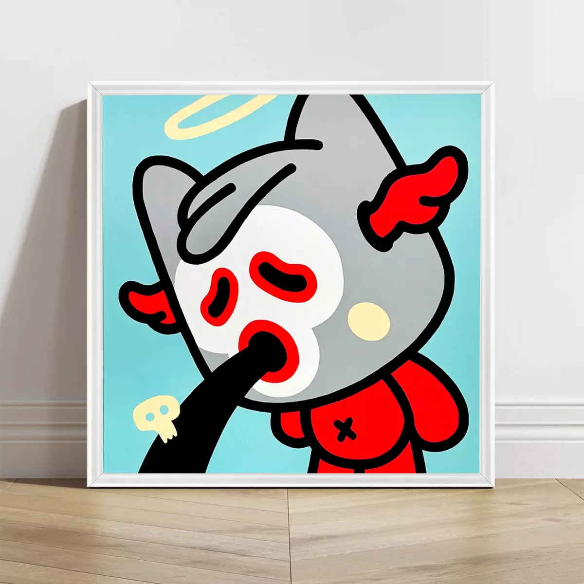 Tableau Pop Art "Puking of Death" de Brutal Kortex Toile Néo-Pop de Brutal Kortex : Puky vomissant la mort, symbole du rejet des violences humaines.