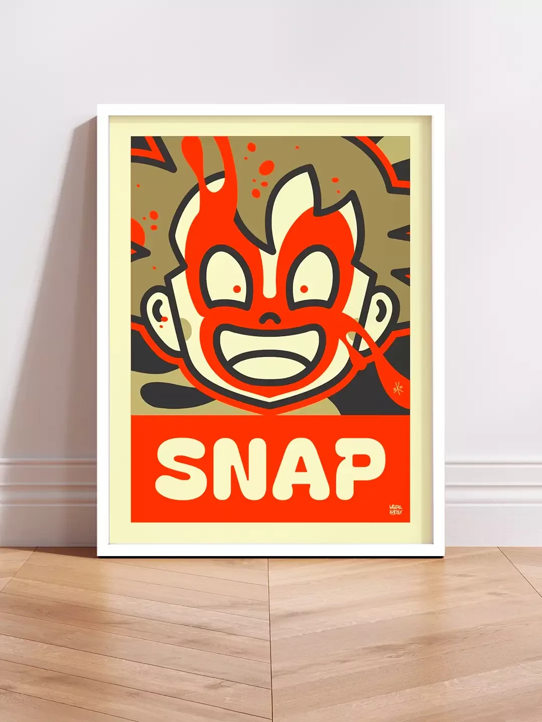 Affiche Grand Format Pop Art Son Goku "Snap" de Brutal Kortex - Edition Limitée. 90x120 cm. Affiche pop art mettant en scène Son Goku dans un moment de rupture mentale, capturant l’instant où la tension intérieure devient insoutenable. Brutal Kortex détourne l’iconographie du héros pour représenter l’effondrement psychique. L’édition Red Edition intensifie la charge émotionnelle avec une palette rouge, crème et or. Tirage grand format, certifié.