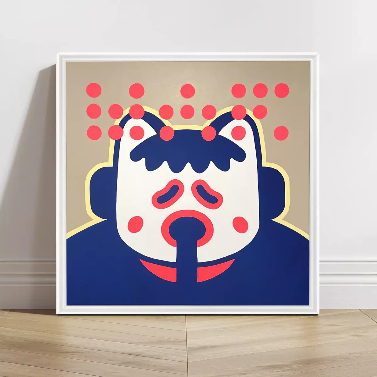 Tableau Pop Art "So Puke" de Brutal Kortex Portrait frontal du personnage Puky, le regard vide, en train de vomir. Œuvre de Brutal Kortex illustrant la lassitude extrême, le rejet global et l’épuisement psychique du monde actuel.